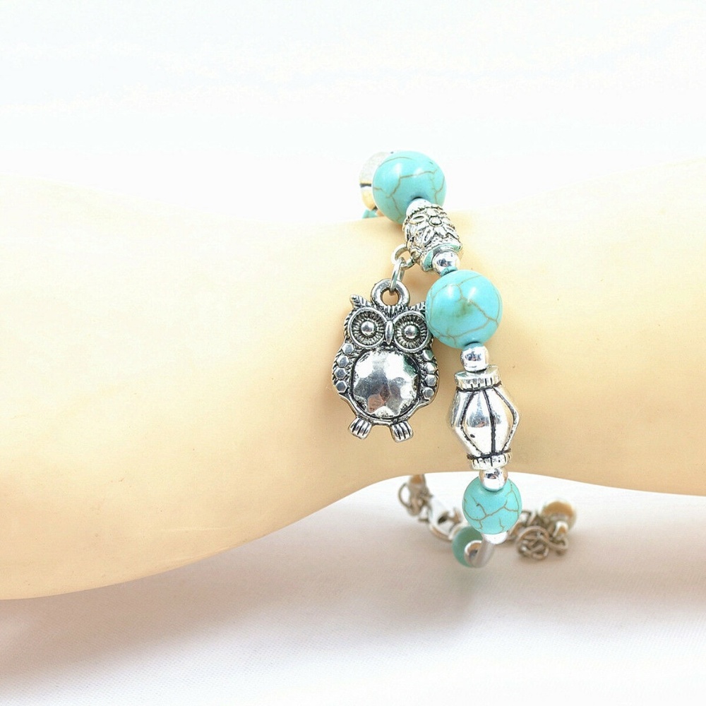 Owl "Turquoise" Bead Bracelet NWT- - Picture 4 of 4